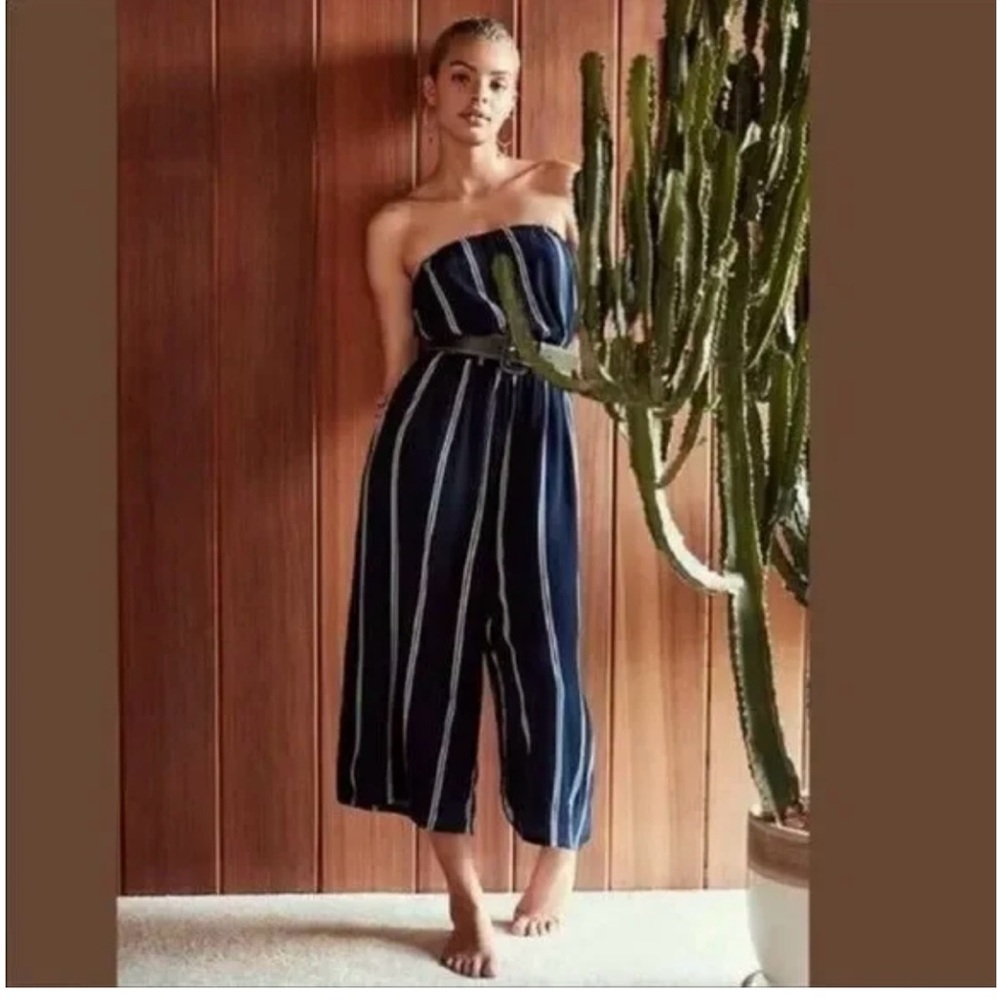 Silence + Noise Jackson Strapless Culotte Jumpsuit -Navy Striped